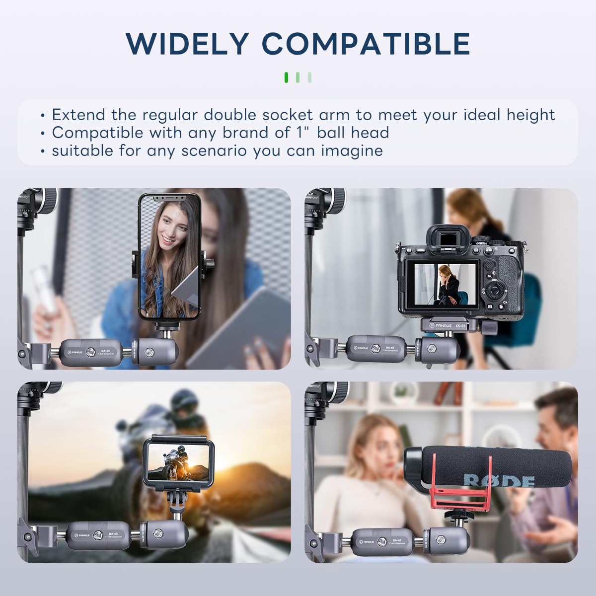 Fanaue Single Socket Arm With 1'' Ball Adapter Compatible With Ram Mounts B Size Double Socket Arm And Bike Motorcycle Phone Mou